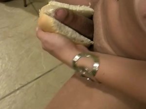 Blonde doll with balls makes a hot cockdog out of her penis