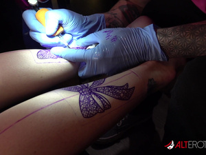 Katie Monroe gets tattooed and double dicked down