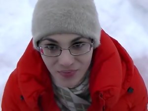 Girlfriend sucking dick in the snow