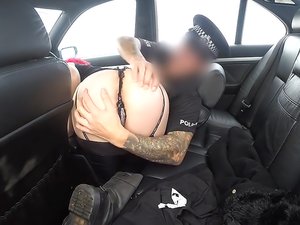 Cop spunks on her tattoos and tits